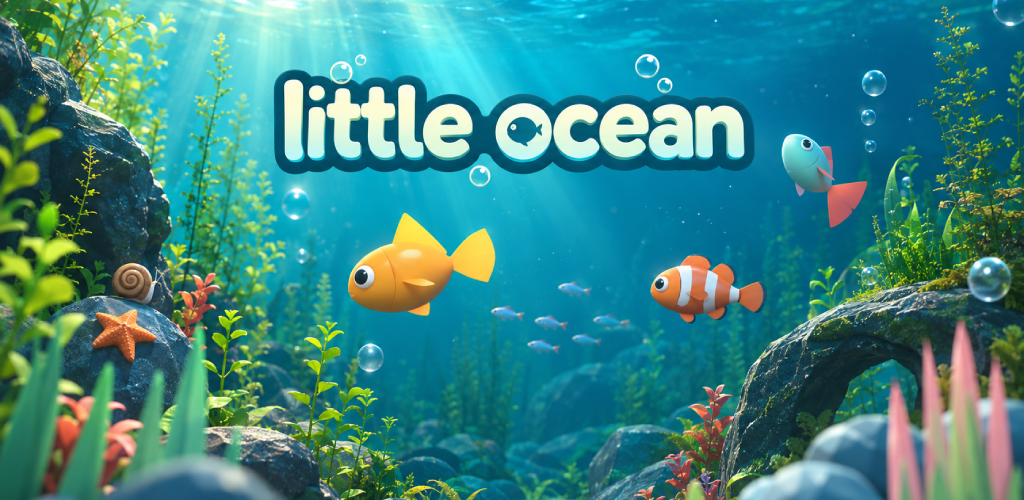 Little Ocean: ikan warna-warni di antara tanaman dan bebatuan bawah air